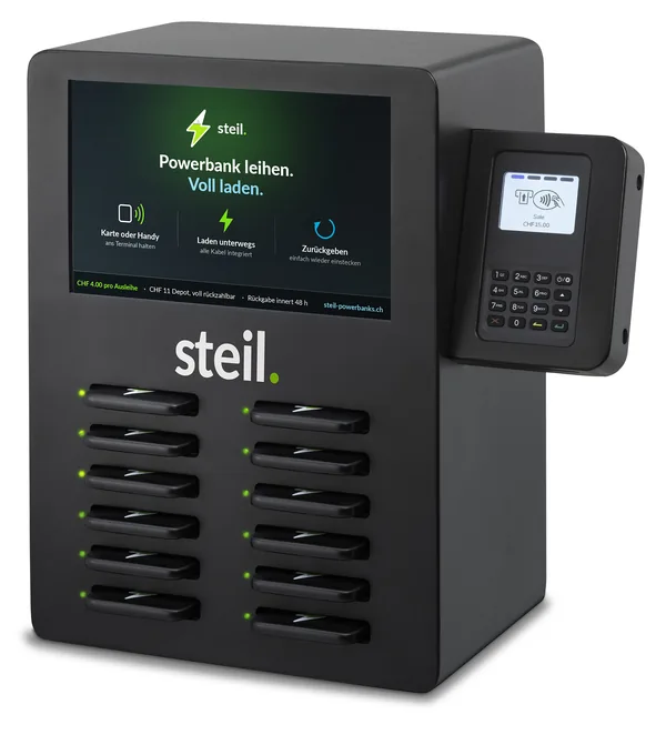 Steil-Ladestation mit Kartenterminal, Frontansicht